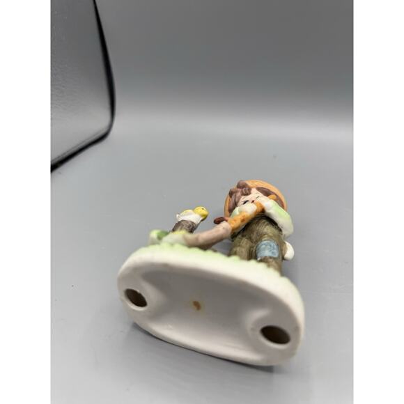 Vintage Bisque Boy Figurine with Bird & Broom Homco Style Japan 4.5” - Picture 5 of 6